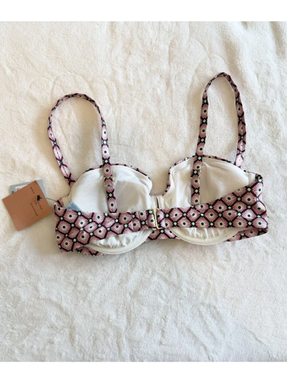 NWT Shade & Shore Pink and Black Geometric Patterned Underwire Bikini Top - 34DD
